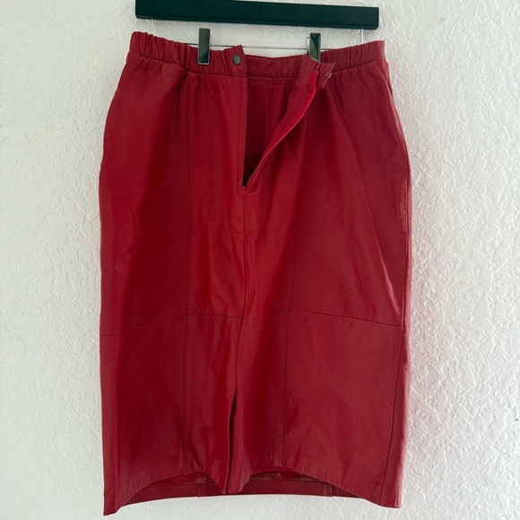 Vintage Rosalee Cherry Red Leather Midi Skirt - Picture 2 of 7